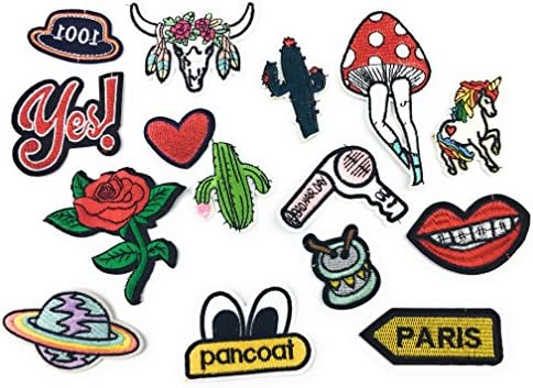 15 PCS Assorted Iron On Embroidered Motif Patches Applique DIY Decoration Patches for Jeans Clothing Denim Jacket Handbag Shoes