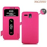 Nacodex® - Lenovo Golden Warrior A8 A806 - Pudini® [Flip Cases] Slim Filp View Stand Genuine Leather Cover Case [ View Window ] Pu Leather, Fold Stand & Windown Open Case [ Easy to Fit 2015 ] (Lenovo A8 Golden Warrior / A806 (Red))