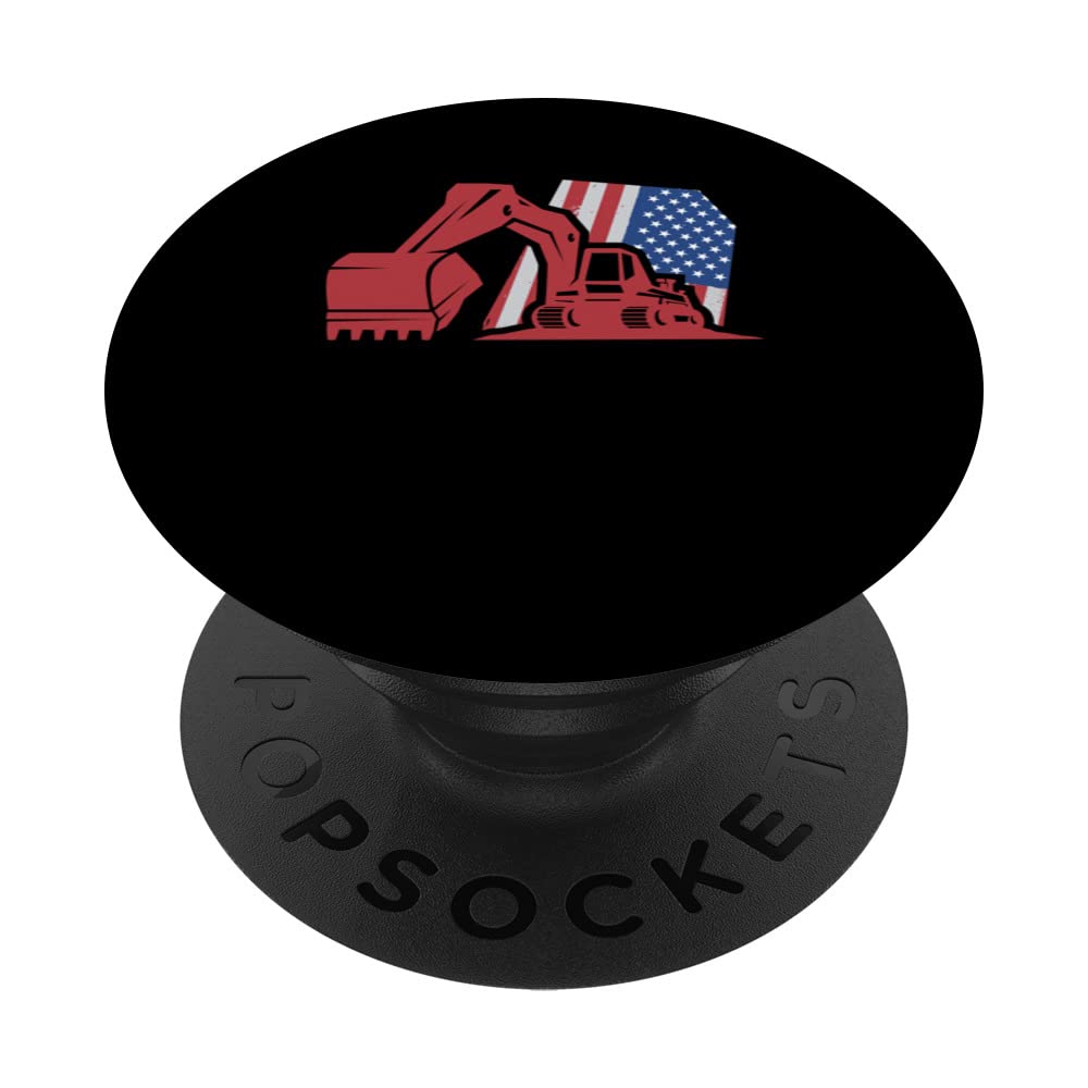 USA Flag Excavator Lover Construction Worker Vehicle Digger PopSockets Swappable PopGrip