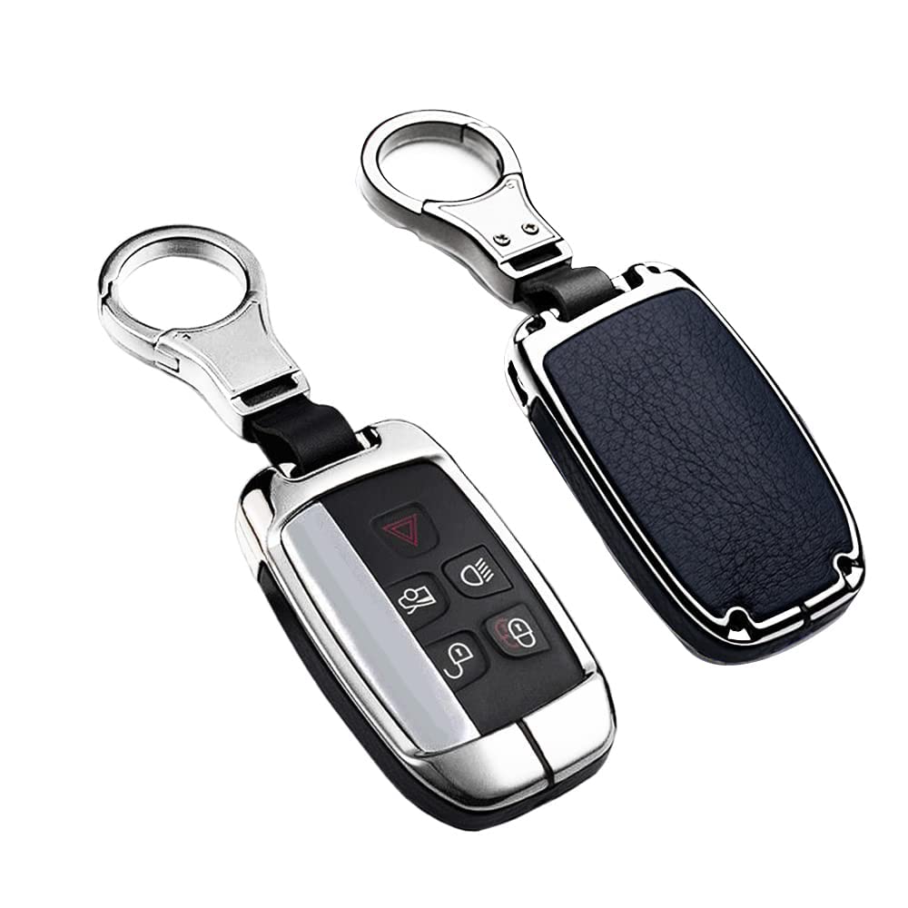 HIBEYO Car Key Case Smart Remote Key Key Box Protective Leather 5 Buttons Silver Black