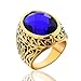 MASOP Jewellery Vintage Mens Stainless Steel CZ Ring Gold Biker Celtic Band Blue Round Stone