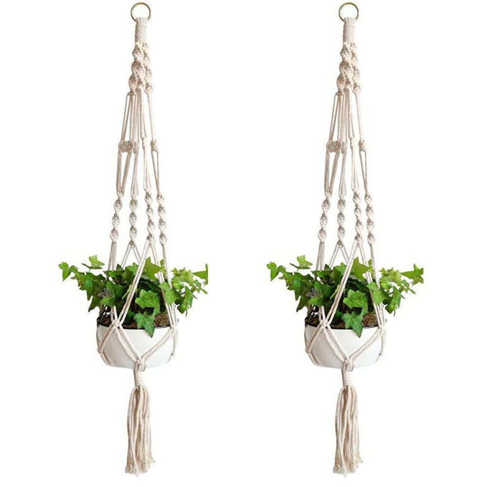 Coyanyu 2 Pack Macrame Plant Hangers, Basket Cotton Rope Hanging Planter Holder Wall Flower Pots Hanger for Indoor Outdoor Garden Balcony Ceiling Household Decoration 105CM