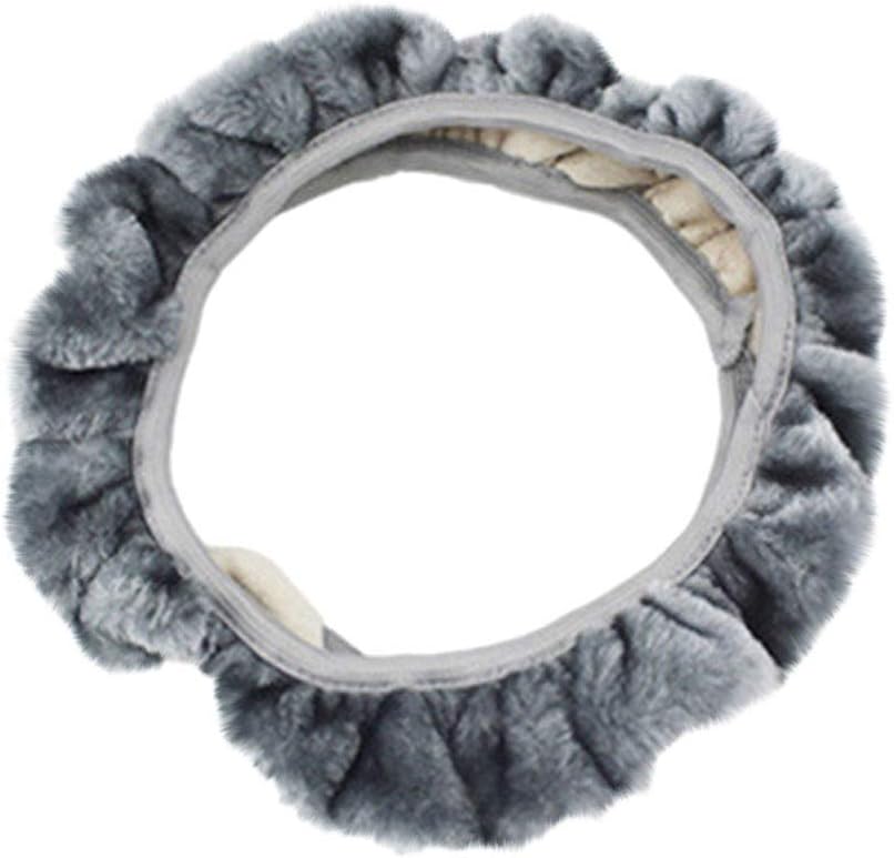Gallity 2Pcs Auto Car Steering Wheel Cover, Fuzzy Steering Wheel Cover, Soft Stretchable Faux Wool Steering Wheel Cover Protector Available for 35cm-40cm Steering Wheel in Diameter (Gray)