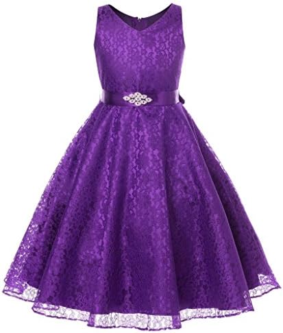Hblld Lace V-Neck Flower Princess Girl Dress Size 16 Purple