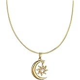KONPJE Sunflower Fidget Necklace for Women Gold Moon Necklace Rotating Heart Necklaces Spinning Crystal Flower Anxiety Necklaces Crescent Moons Jewelry Accessories