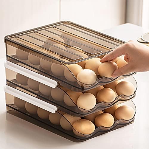 TAME Refrigerator Egg Trays Automatic Rolling,Egg Tray Carrier with Lid