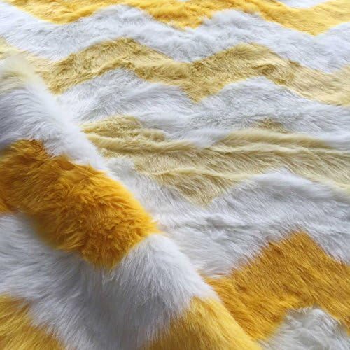 Wolala Home Wolala Home Faux Fur Sheepskin Round Area Rug, Yellow and White Shag Fluffy Carpet Chair Cover Couch Stool Seat Shaggy Floor Mat(Diameter 5', Yellow)