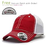 Washed Cotton Low Profile Mesh Adjustable Trucker Baseball Cap (Red/Red/White)