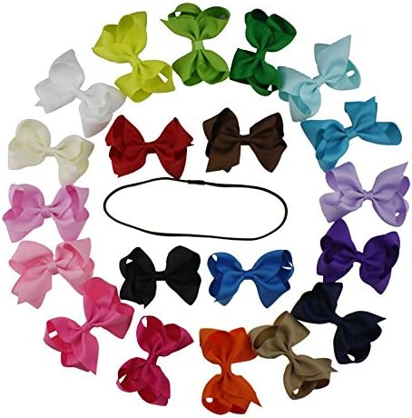 Yiho 20PCS Baby Girl solid Grosgrain Ribbon Boutique Hair Bows For Girls And Baby