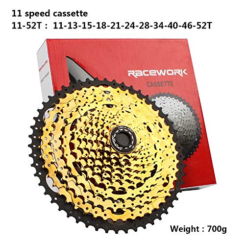 Alician RACEWORK 11-42 11-46 11-50T 11-52T 10/11/12 Speed Mountain MTB Bike Bicycle Cassette Flywheel Compatible for Sram Shimano 11 Speed 11-52T Gold Black