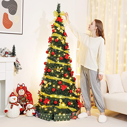 Decoway 6 Ft Pre Lit Pre Decorated Christmas Tree Pop Up Christmas Tree
