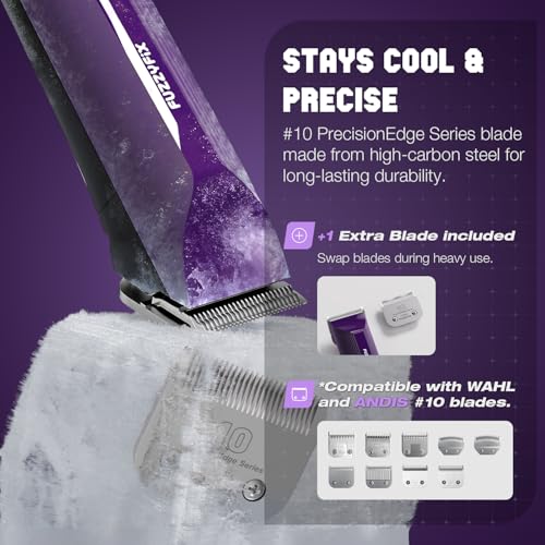 FuzzyFix Tondeuse professionnelle pour chiens avec câble et peignes métalliques amovibles, câble de 3 m, fonctionnement silencieux et sans surchauffe, avec boîtier antidérapant et incassable, pour les