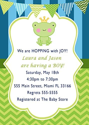 30 Invitations Personalised Prince Baby Boy Shower Frog