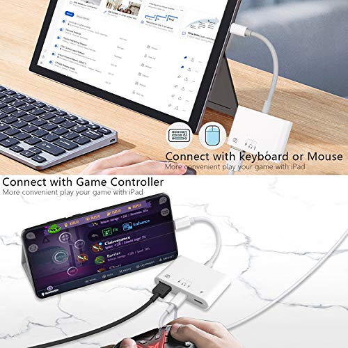 Aimuli USB OTG Camera Adapter, 3 in 1 USB Female OTG Adapter Compatible with iPhone/iPad, Portable USB Adapter Compatible with iPhone with Charging Port and USB C Port, Support Card Reader