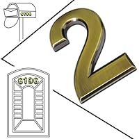 2-3/4" x 1/4" Self-Stick Solid Brass Mailbox Numbers, Two Pieces of Number 2 by Magicdo