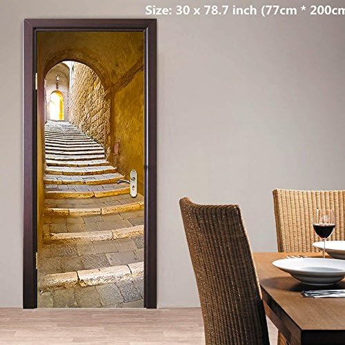 3D European Stone Steps Door Wallpaper Wall Sticker for Home Decoration, PVC Door Sticker Decal Wall Mural Decor Waterproof Self-Adhesive Peel and Stick
