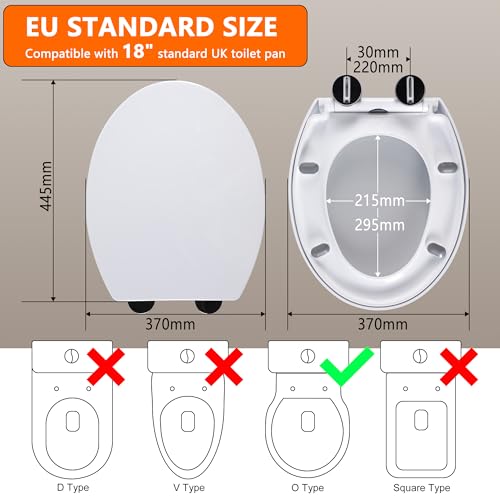 Angel Shield Soft Close Toilet Seat – Oval White, Quick Release & Easy Clean, Adjustable Top Fix Hinges, Durable Plastic, Fits Standard O-Shape Toilets (White - Plastic)