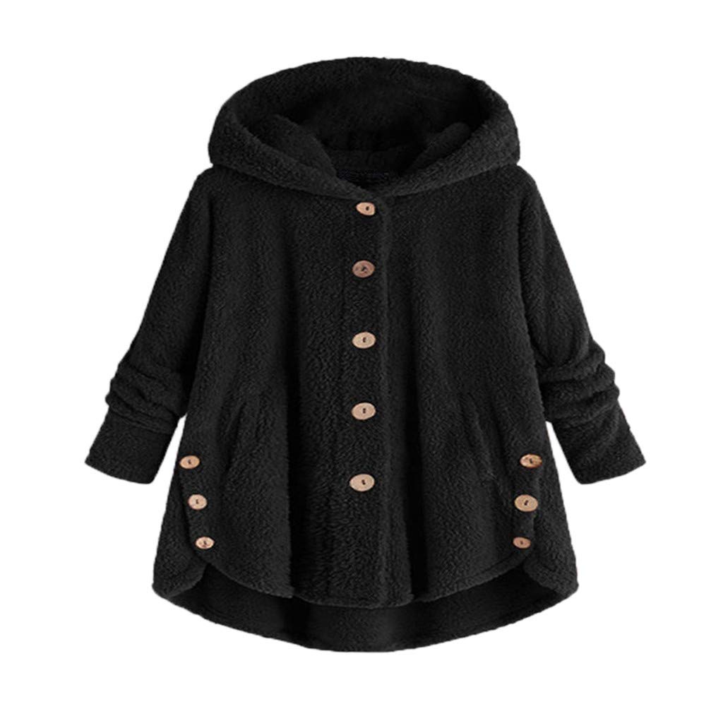 titap 2018 fashion women button coat fluffy tail tops hooded pullover short loose sweater