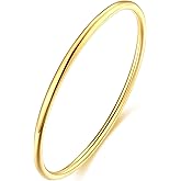 Jarlinwel Womens 14K Gold Plated Bracelet 2mm/3mm Stainless Steel Glossy Polished Stackable Thin Round Bangle Bracelet For Best Gifts for Love