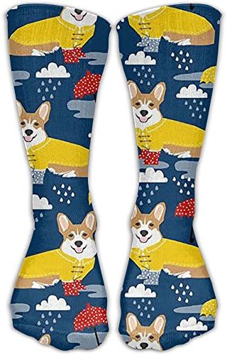 HUE Rainy Day Corgi Men Women Novelty Crew Socks Cotton Socks Multicolored Pattern Ankle Dress Socks