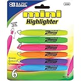 Bazic - Mini Highlighter with Cap Clip, 6 Different Colors (1-Pack of 6)