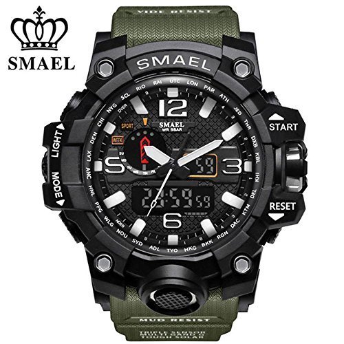 SMAEL Men's Sports Analog Quartz Watch Dual Display Waterproof Digital Watches with LED Backlight relogio masculino (Army Green)