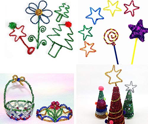 WIWAPLEX 600 Piece Pipe Cleaners Set, Glitter Chenille Stems Bundle Including 200 Pipe Cleaners, 200 Pompoms, 200 Self-sticking Wiggle Googly Eyes Children Kid Plush Educational Toy Handmade DIY Craft - Thumbnail 4