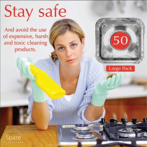 (50 Pack) Disposable Gas Burner Liners, Aluminum Foil Square Stove