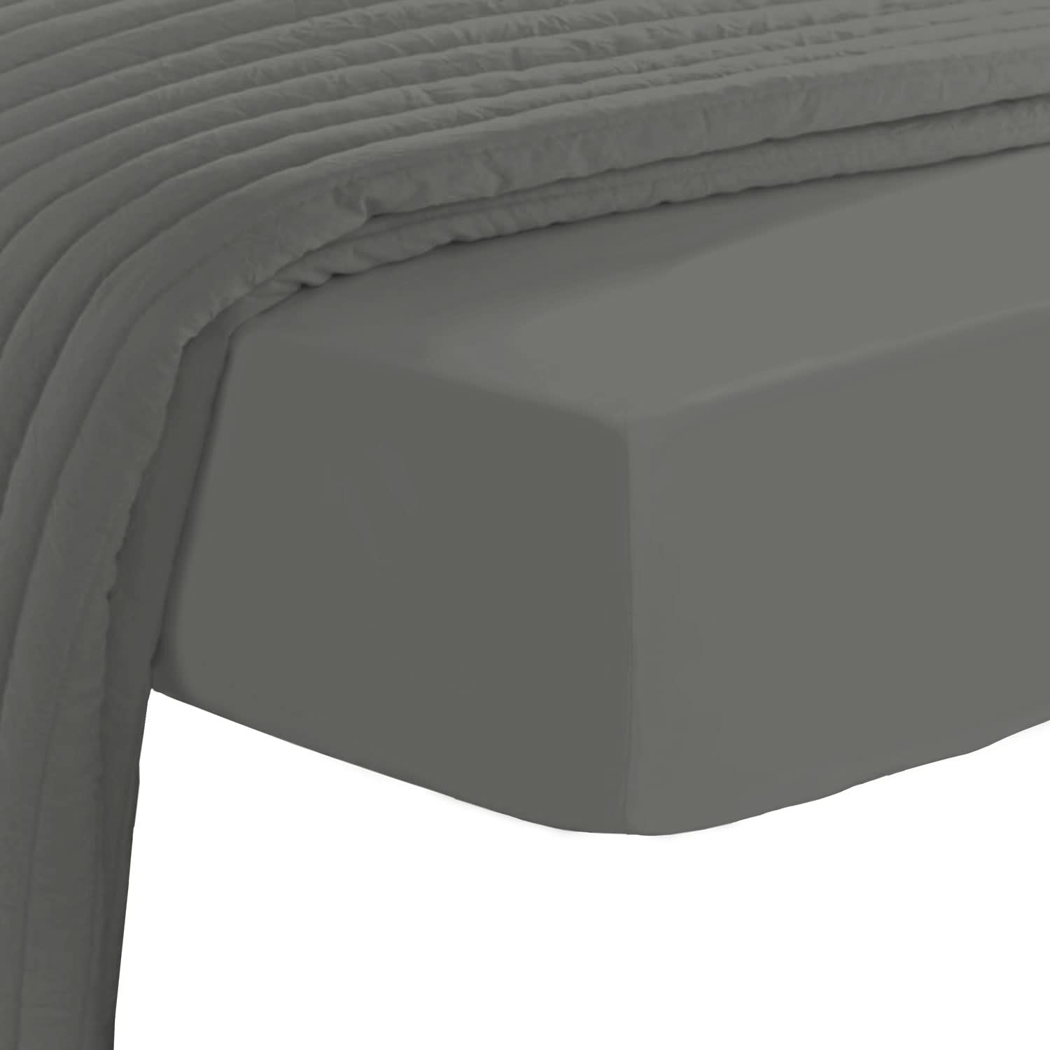 Pizuna Luxury Cotton Super King Fitted Sheet Dark Grey, 800 Thread Count 100% Long Staple Cotton Fitted Sheet 180x200 cm, Sateen Weave Superking Fitted Sheet Extra Deep 40 cm Fit - 1 PC