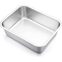 Small Lasagna Pan, E-far 10.6x8.3x3.2 Inches Deep Rectangular Baking Roasting Pans, Stainless Steel Roaster Baking Dish…