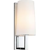 XiNBEi Lighting Chrome Wall Sconce, Modern Linen Fabric Shade Wall Lamp Single Bathroom Sconce Light Fixture for Bedroom Hall