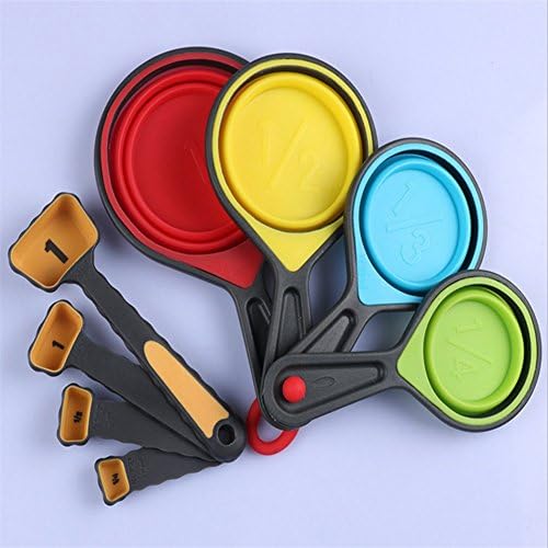 Collapsible Measuring Cups and Spoons, Portable 8 Piece Measuring Tool Set,Food Grade Silicone for Liquid and Dry Measuring