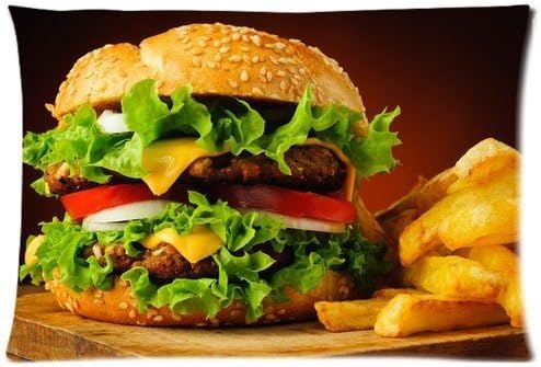Umak Custom Food Funny Creative Hamburger Cheeseburger And French Fries Design Zippered pillowcase DIY Pillowslip Decorate Sofa Bed Pillow case cover(20*30 Two Sides) Gift For Fans Children Valentine's Day
