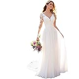 Vestido de Mujer de Gasa con Cuello de Pico y Manga Larga, para Novia o Dama de Honor