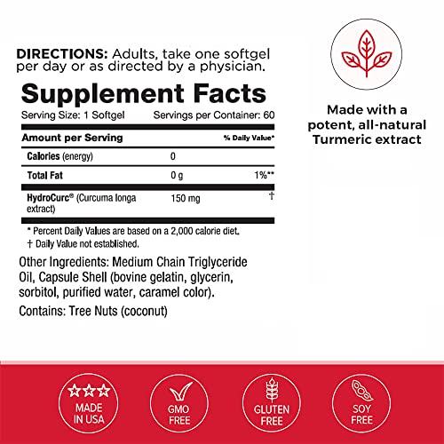 Omax3 HydroCurc Turmeric Curcumin Softgels, Highly Bioavailable, Nanoparticle Potency & Absorption (60 Softgels)