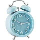 PiLife 3" Mini Silent Quiet Non-ticking Retro Vintage Classic Bedside Twin Bell Alarm Clock with Backlight Battery Operated- Loud Alarm Clock(Blue)