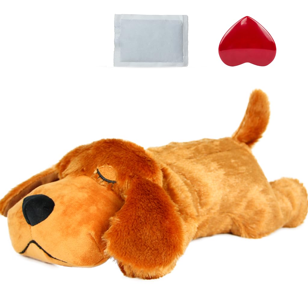 vocheer Puppy Heartbeat Toy, Dog Anxiety Relief Calming Aid Puppy Heartbeat Stuffed Animal Behavioral Training Sleep Aid Comfort Soother Plush Toy for Puppies Dogs Cats (Dark Brown)
