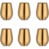 TUPMFG 6 Pack Stemless Wine Tumbler Glass, 17 OZ 18/8 Stainless Steel Unbreakable Wine Glasses, Beer Glasses Cup Beer Mugs Set for Cocktails, Beer, Champaign, Whiskey, Juice (Gold)