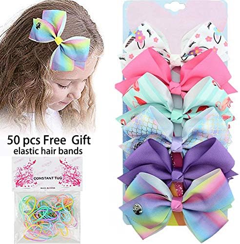 6Pcs/Set 5 Inches Hair Bows Alligator Clips for Girls Unicorn Grosgrain Ribbon Hair Barrettes Accessories - Best Present for Toddler Girls