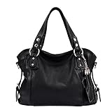 EUBags Womens Stylish Leather Hobo Bags with Tassels Shoulder Bag Handbag Black