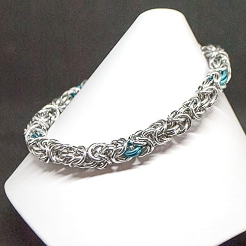Bright Aluminum Chainmail Bracelet with Pops of Teal