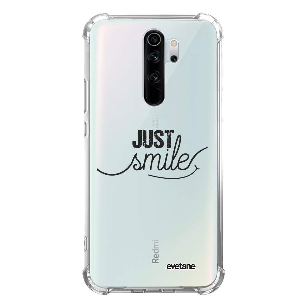 Evetane - Silicone Case for Xiaomi Redmi Note 8 Pro - Soft Reinforced Protection - Shockproof Corners - Slim Clear - Back Cover - Just Smile