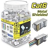 Shielded Cat6 Connectors (50 PCS) RJ45 PassThrough Internal Ground FTP STP Connectors, Gold Plated 6 Micron 6µ 3 Prong Pins (Cat6 /50 PCS)