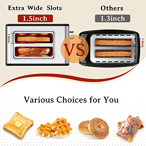 YIOU Toaster 2 Slice Stainless Steel 2 Slice Toaster 1.5 Inch Extra