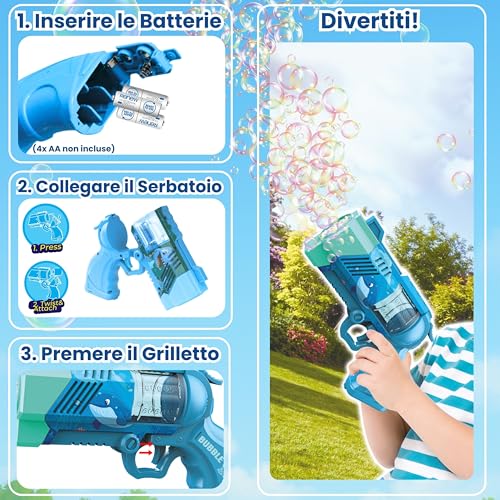 Blubbel LED Soap Shooter, Games Gun, Automatic Machine, Bubble Gun, Air Cannon, Wedding Toy, Summer Gift Children, 120 ml Liquid Included