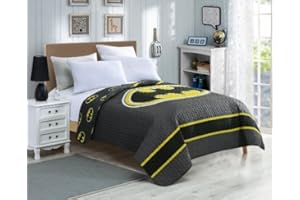 BIRSPPY JPI DC Comics Batman Emblem Reversible Twin Quilt Bedspread (Batman Emblem Bedspread Twin 68'' X 86'')
