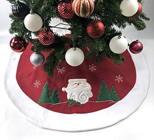 Christmas Elegance 36" Thick Red Skirt Santa Green Tree White Trim Christmas Tree Skirt