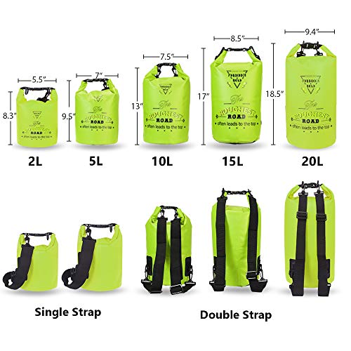 Forbidden Road 5L 10L 15L Waterproof Dry Bag (8 Colors) Dry Sack Roll Top Dry Compression Sack Keeps Gear Dry for Kayaking Boating Camping Canoeing Fishing Skiing Snowboarding (Green, 20L) - Thumbnail 5