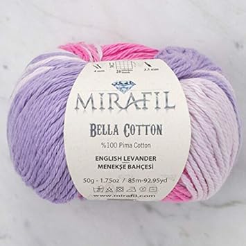 3 Pack Mirafil Bella Cotton Variegated Colors 100 Pima Cotton Yarn 50 G 1 76 Oz 85 M 92 Yd Yarn Weight 4 Worsted Aran English Lavender
