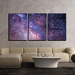 3 Piece Canvas Wall Art - Cosmos Concept in Purple - Modern Home Art Stretched and Framed Ready to Hang - 16"x24"x3 Panels